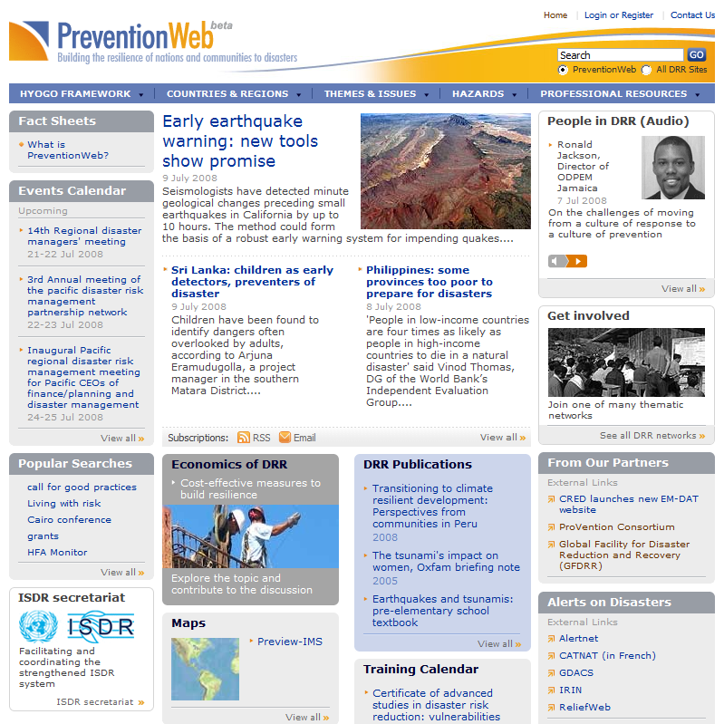 Preventionweb- building the resilience of nations and communities to disasters