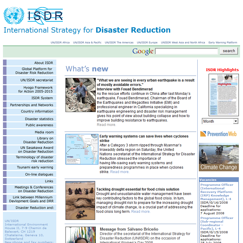 UN/ISDR: International Strategy for Disaster Reduction